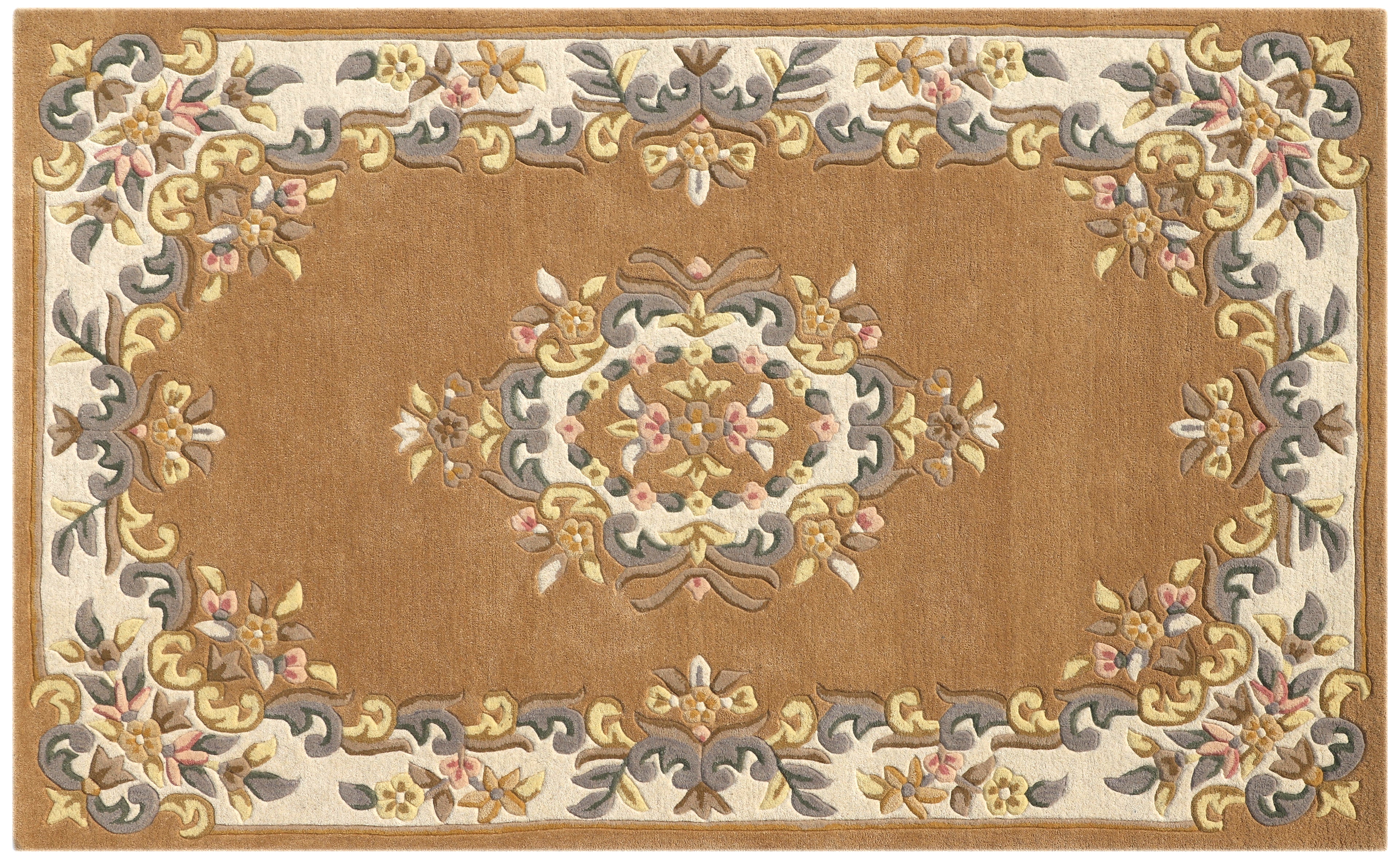 Classic Floral Wool Rug - Hand-Tufted Traditional Design in Caramel & Ivory | Vintage-Style Area Rug by Rug Regalia