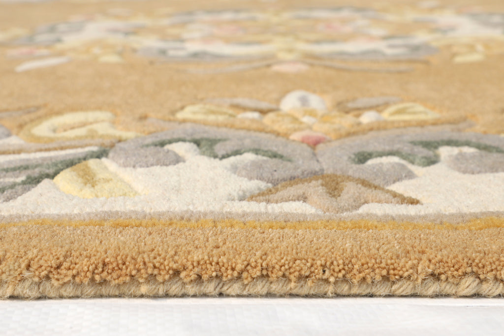Classic Floral Wool Rug - Hand-Tufted Traditional Design in Caramel & Ivory | Vintage-Style Area Rug by Rug Regalia