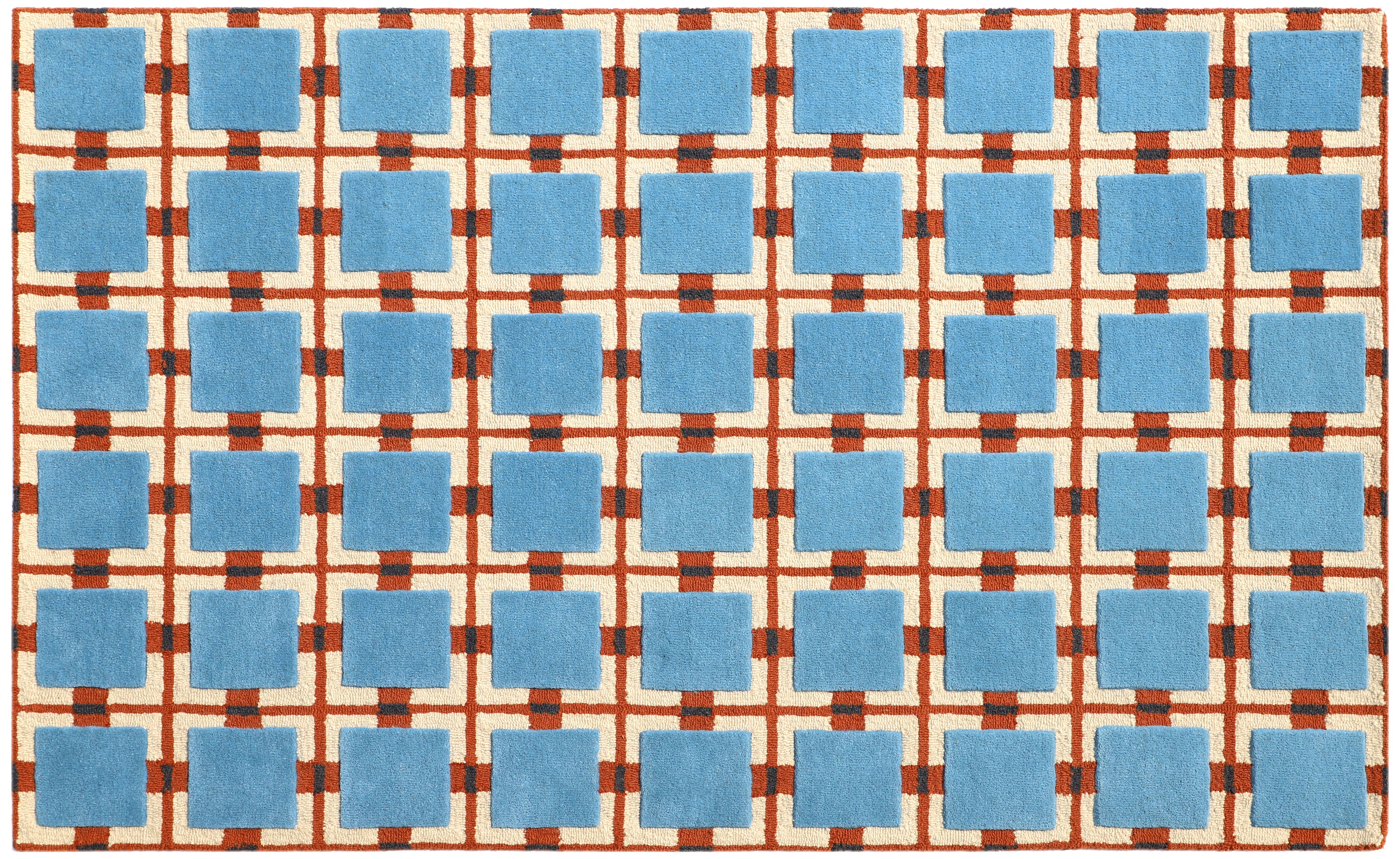 Modern Geometric Wool Rug - Blue Square Grid Design | Mid-Century Modern Area Rug by Rug Regalia