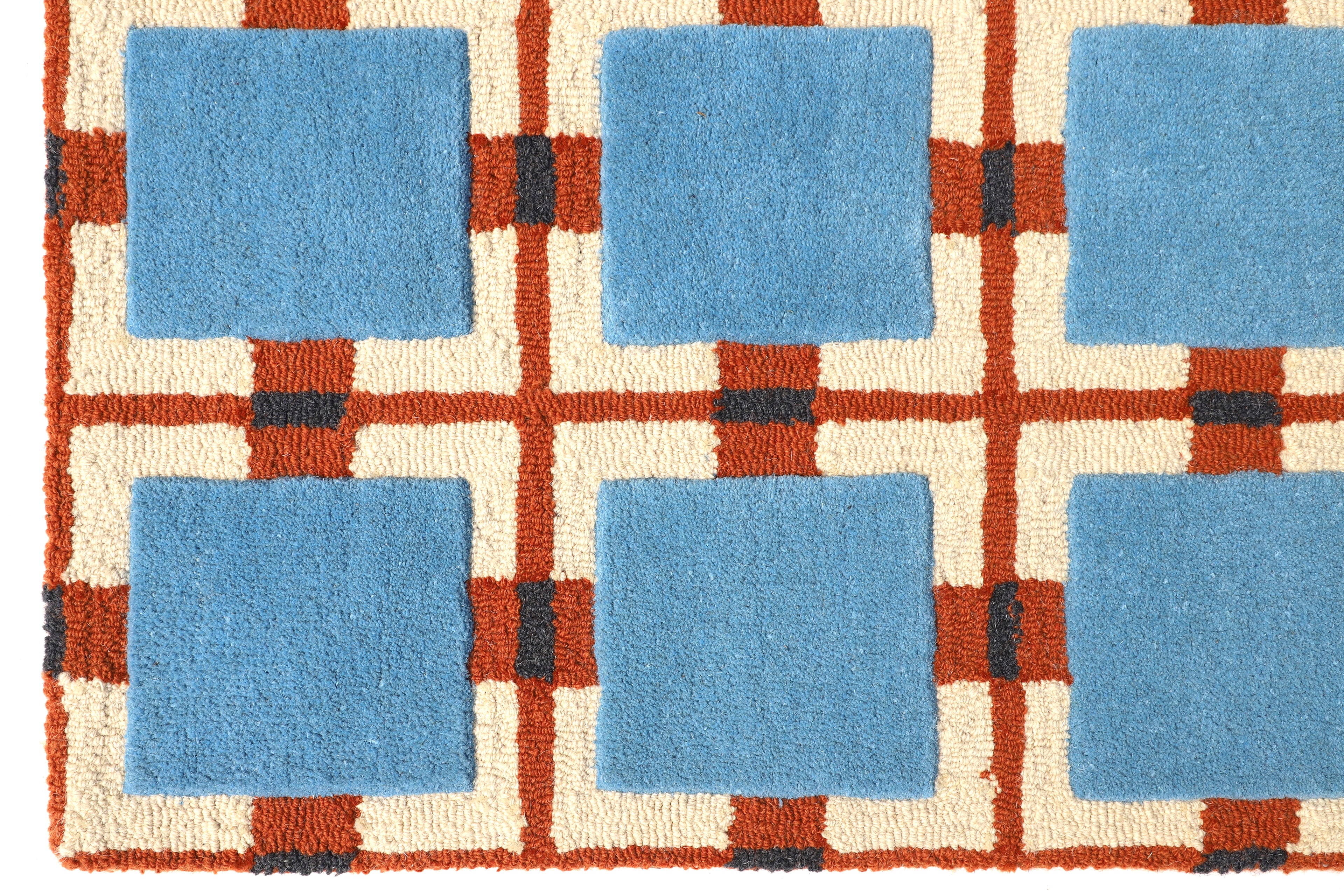 Modern Geometric Wool Rug - Blue Square Grid Design | Mid-Century Modern Area Rug by Rug Regalia