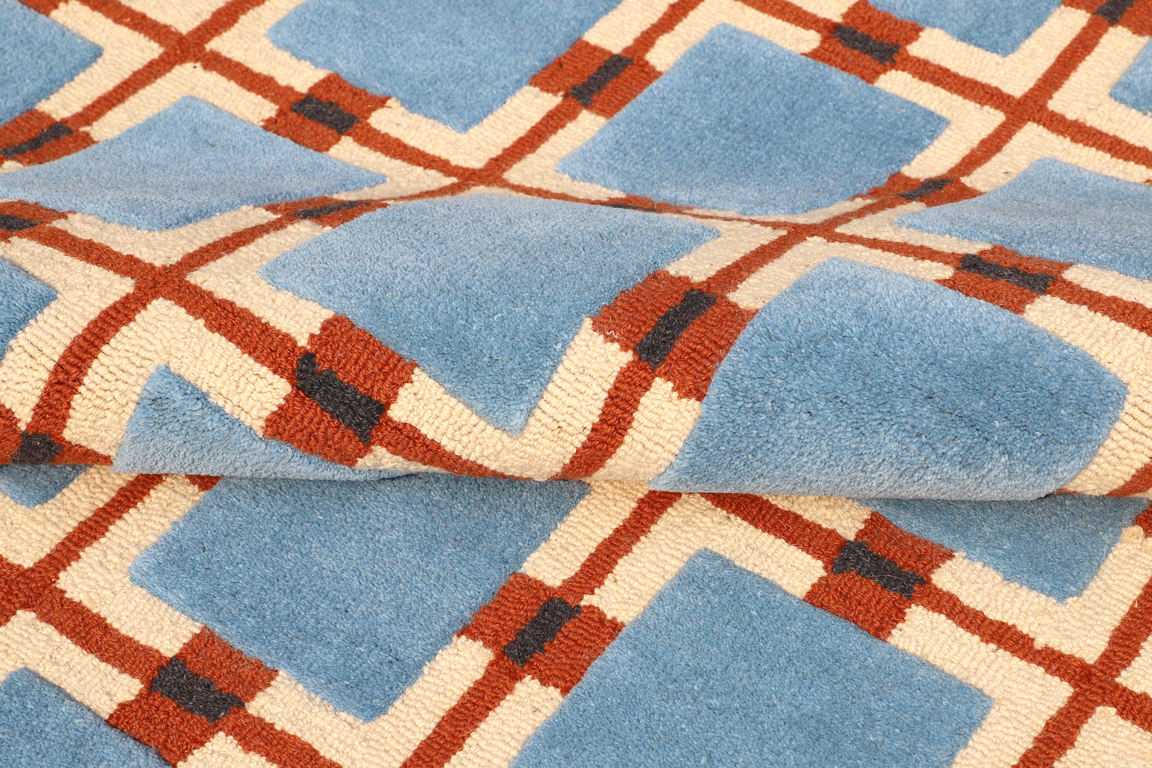 Modern Geometric Wool Rug - Blue Square Grid Design | Mid-Century Modern Area Rug by Rug Regalia