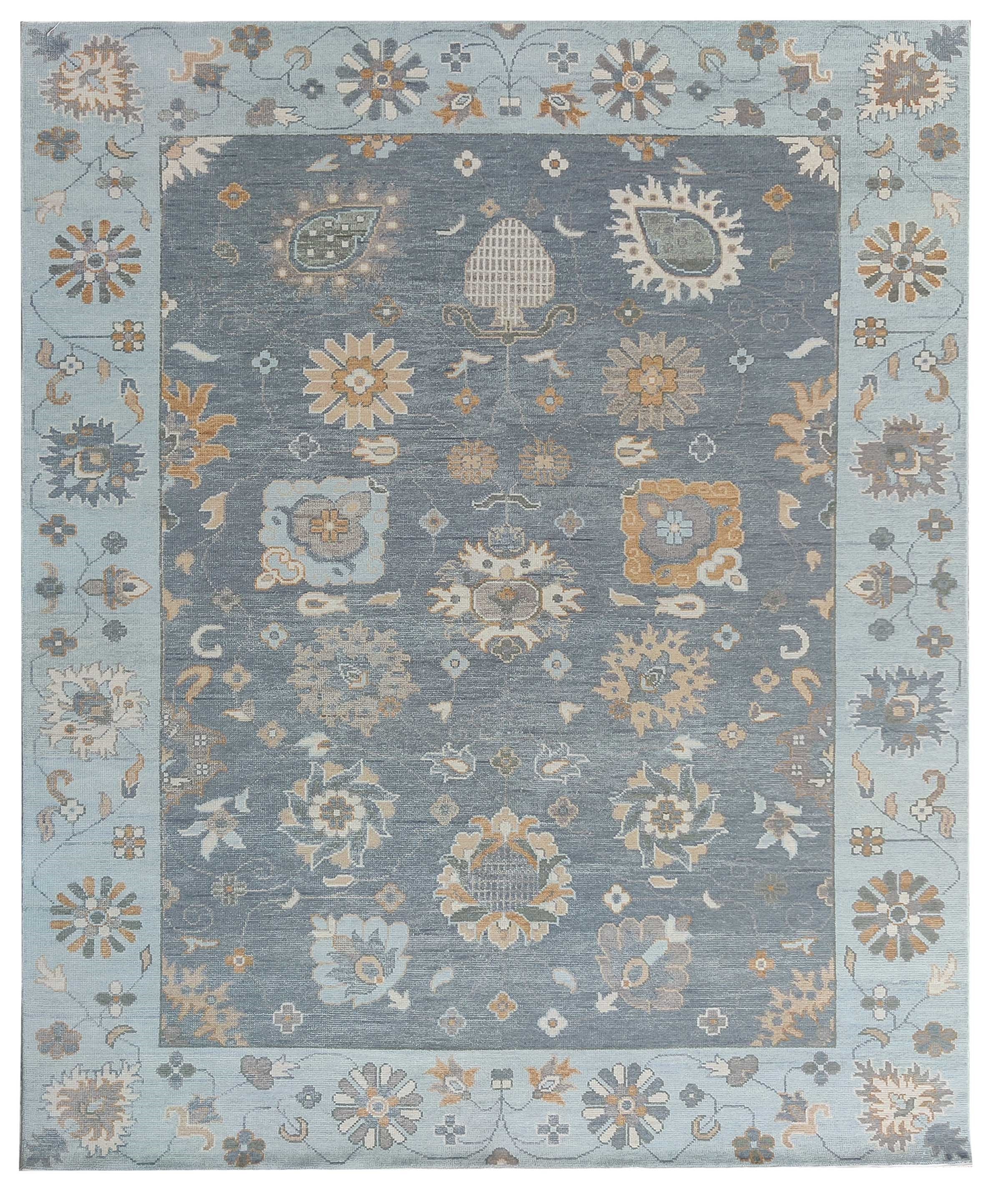 Blue & Ivory Vintage Turkish Style Carpet, Wool Handmade Oriental Area Rug, Floral Medallion Rug, Custom Size Rugs Regalia hand knotted rugs