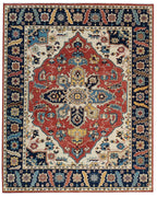 Red Blue Oushak Rug 8x10 Hand Knotted Wool Turkish Rug, Vintage Medallion Area Rug, Oriental Living Room Rug, Custom Size