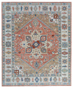 Hand Knotted Oushak Rug, Terracotta Coral & Beige Turkish Wool Rug, Vintage Medallion Oriental Carpet, Handmade Floral Area Rug, Custom Size