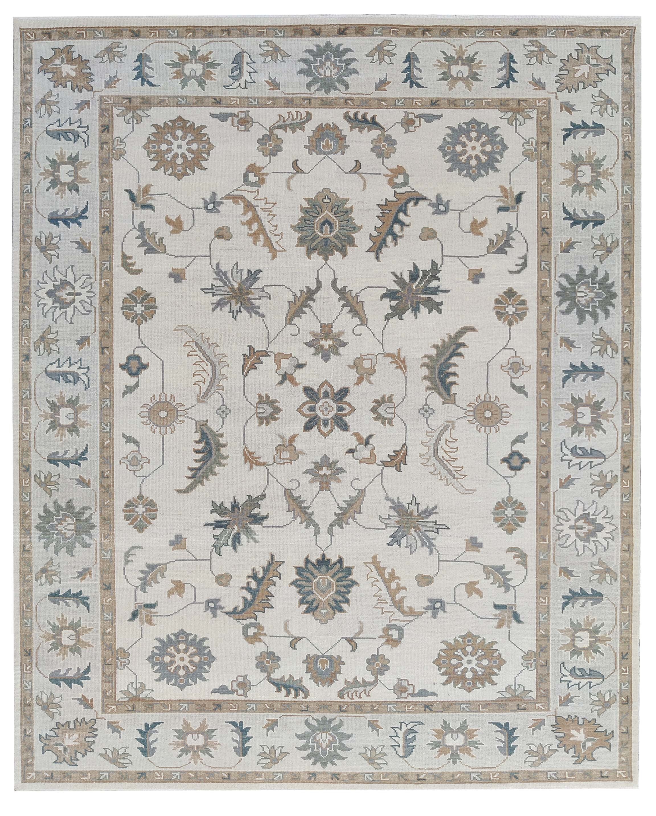 Hand Knotted Oushak Rug, Ivory Beige Turkish Wool Rug, Vintage Floral Oriental Carpet, Neutral Handmade Area Rug, Custom Size Rug Regalia
