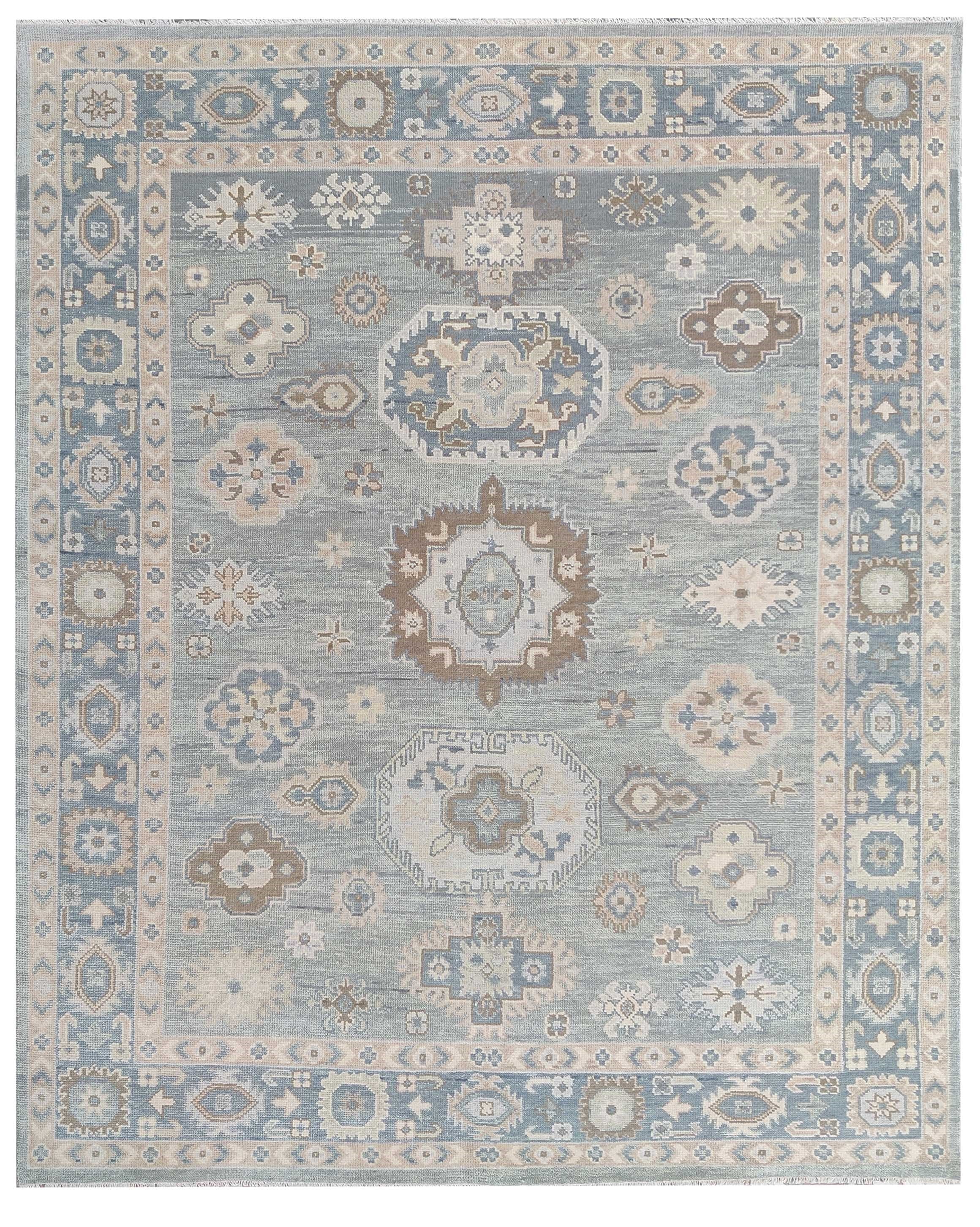 Soft Blue & Ivory Vintage Turkish Style Wool Rug, Handmade Traditional Oriental Carpet for Living Room, Bedroom Custom Size Rug hand knotted