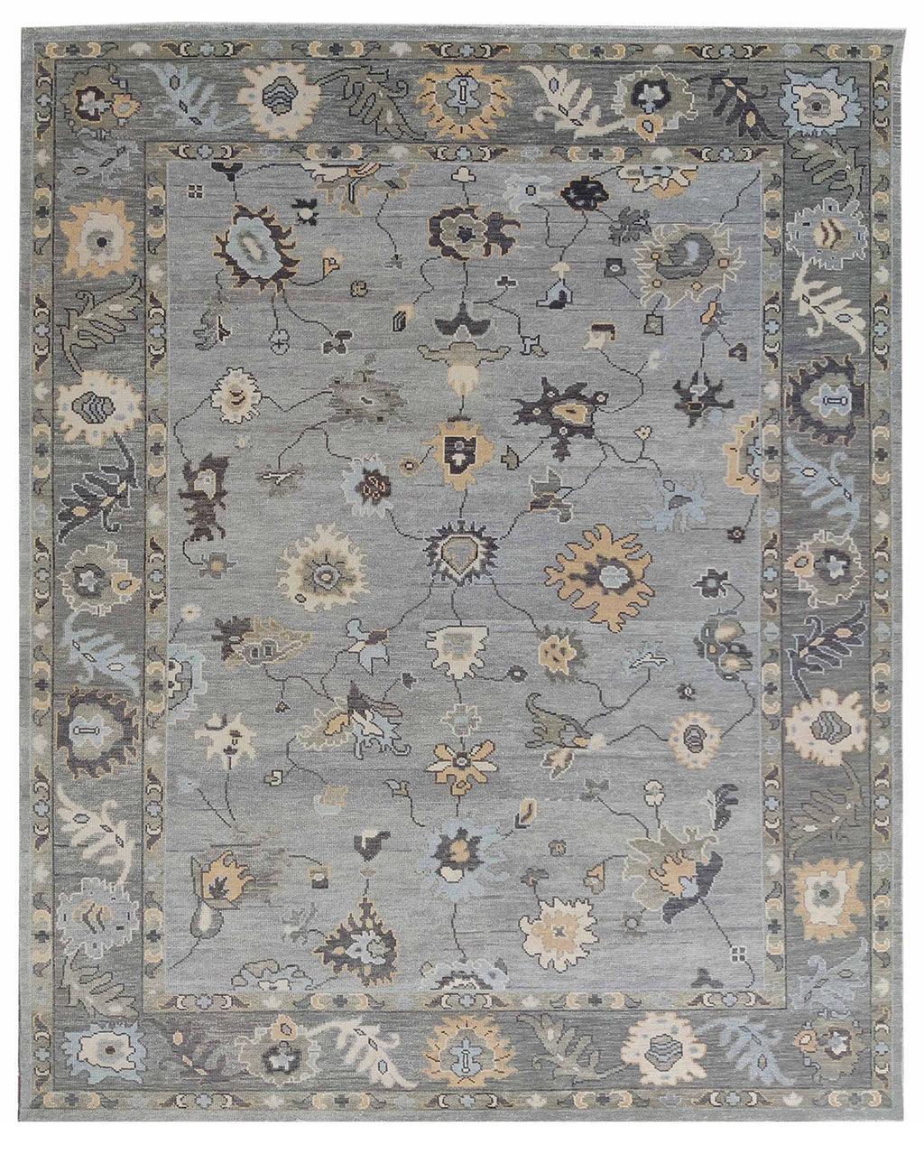 Gray Blue Oushak Rug, Hand Knotted Wool Rug, Vintage Turkish Style Carpet, 8x10 Area Rug, Living Room Bedroom Rug, Custom Size Available