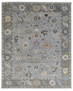 Gray Blue Oushak Rug, Hand Knotted Wool Rug, Vintage Turkish Style Carpet, 8x10 Area Rug, Living Room Bedroom Rug, Custom Size Available