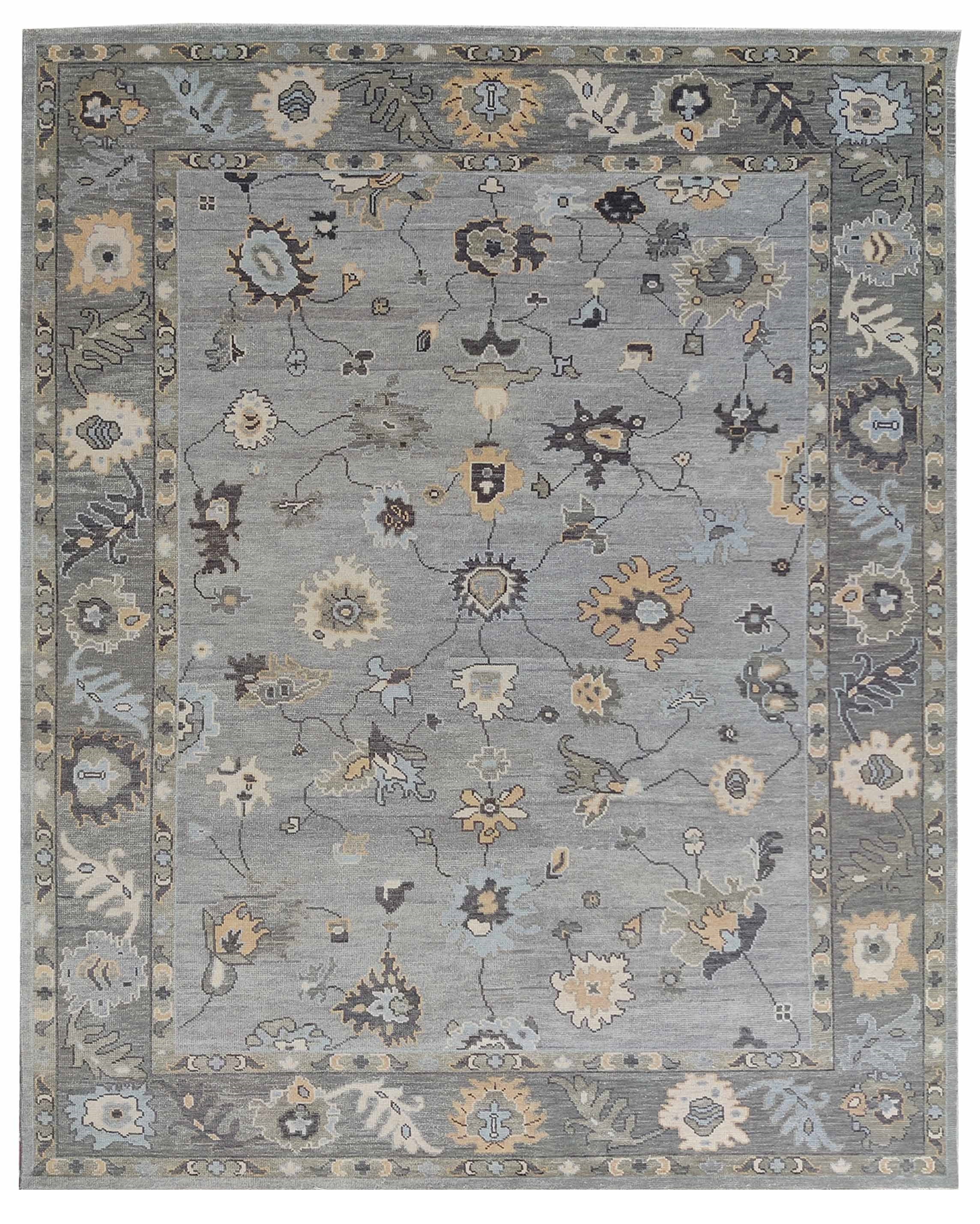 Gray Blue Oushak Rug, Hand Knotted Wool Rug, Vintage Turkish Style Carpet, 8x10 Area Rug, Living Room Bedroom Rug, Custom Size Available