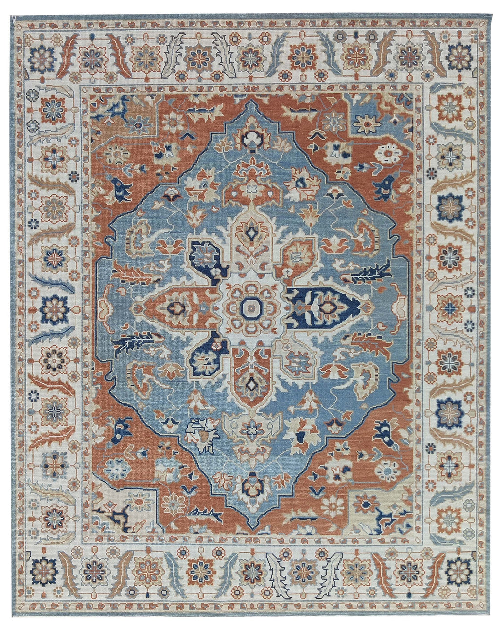 Hand Knotted Wool Oushak Rug, Red Blue Medallion Oriental Area Rug 8x10