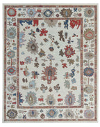 Hand Knotted Oushak Rug – Ivory Wool Traditional Floral Oriental Carpet New Zealand wool