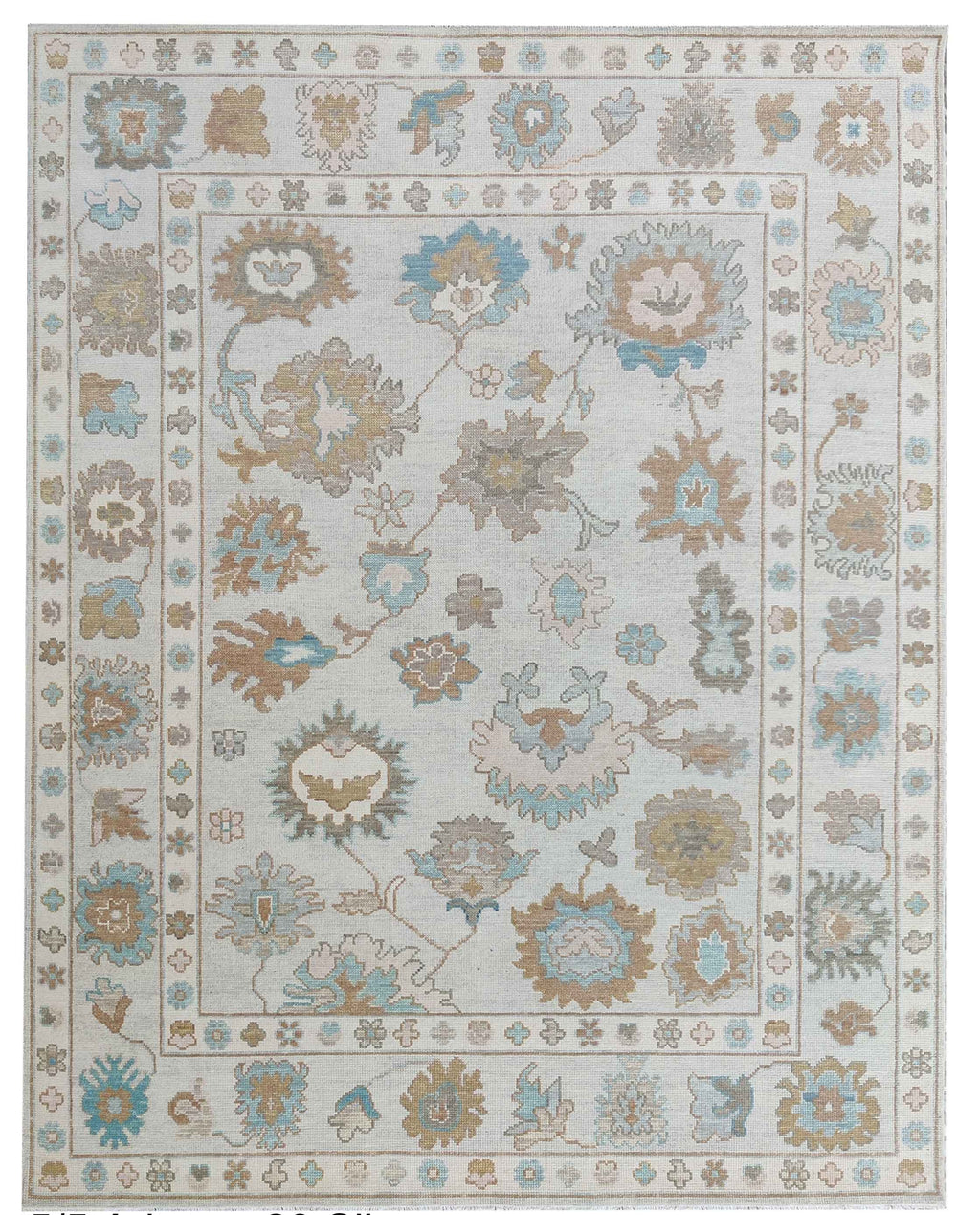 Ivory Oushak Rug – Hand Knotted Wool Rug, Vintage Turkish Floral Rug, Soft Pastel Area Rug, 8x10 Custom Rug