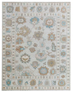 Ivory Oushak Rug – Hand Knotted Wool Rug, Vintage Turkish Floral Rug, Soft Pastel Area Rug, 8x10 Custom Rug