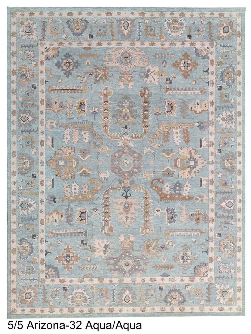 Aqua Blue Oushak Rug – Hand Knotted Wool Rug, Vintage Turkish Style, Soft Pastel Area Rug, 8x10 Custom Rug