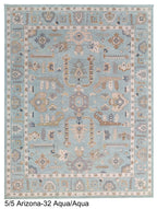 Aqua Blue Oushak Rug – Hand Knotted Wool Rug, Vintage Turkish Style, Soft Pastel Area Rug, 8x10 Custom Rug