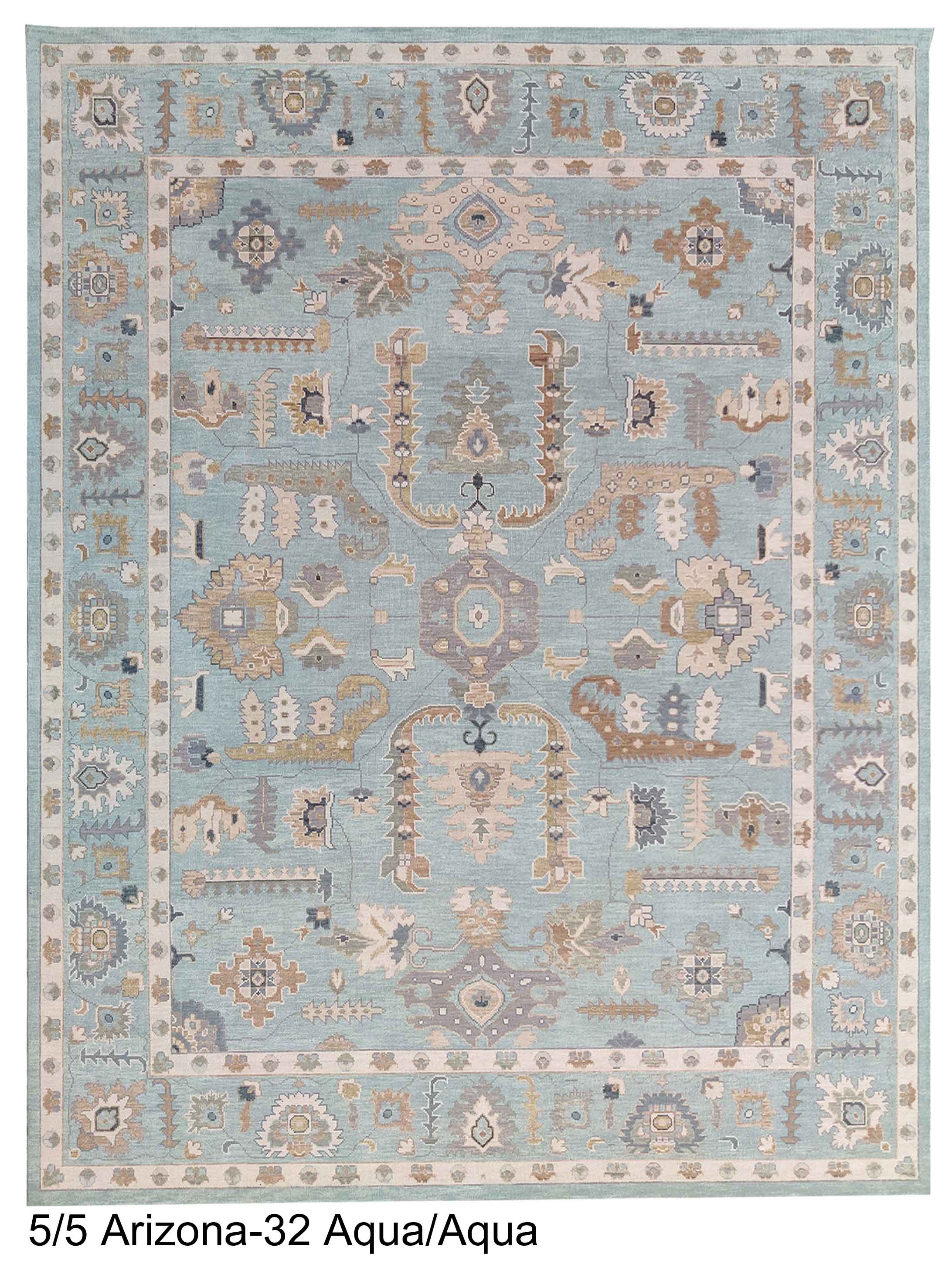 Aqua Blue Oushak Rug – Hand Knotted Wool Rug, Vintage Turkish Style, Soft Pastel Area Rug, 8x10 Custom Rug