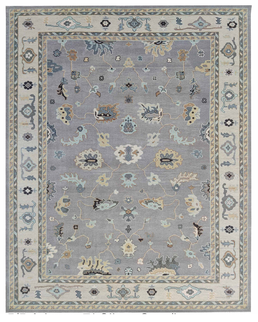 Luxury Hand-Knotted Silver Grey & Ivory Rug