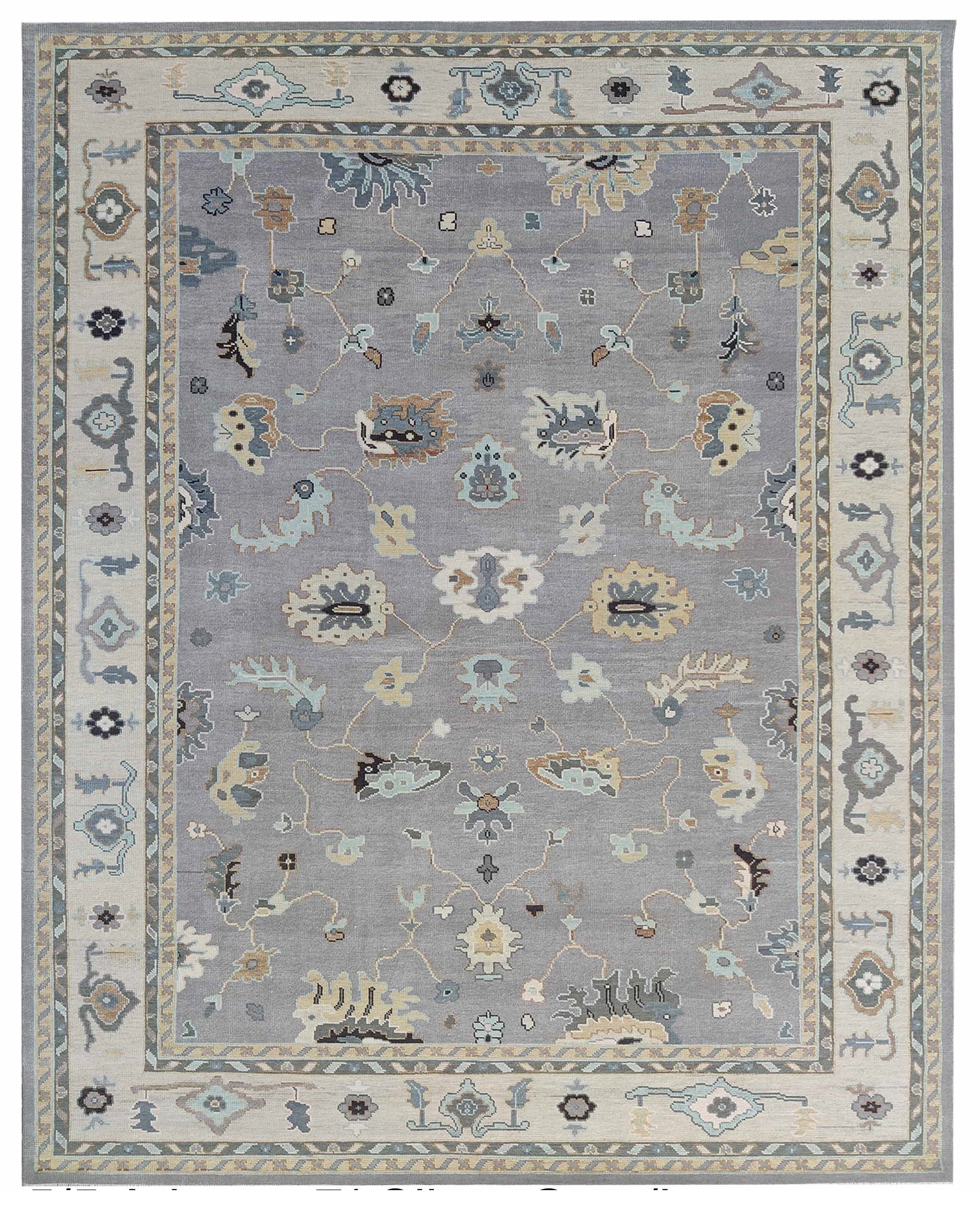 Luxury Hand-Knotted Silver Grey & Ivory Rug