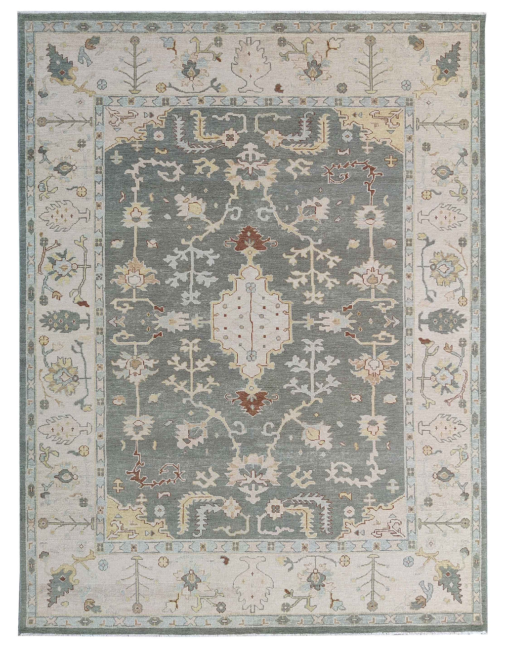 Blue Ivory Oushak Style Rug, Hand Knotted Wool Area Rug, Vintage Turkish Inspired Carpet, Living Room Rug 8x10, Custom Size Available
