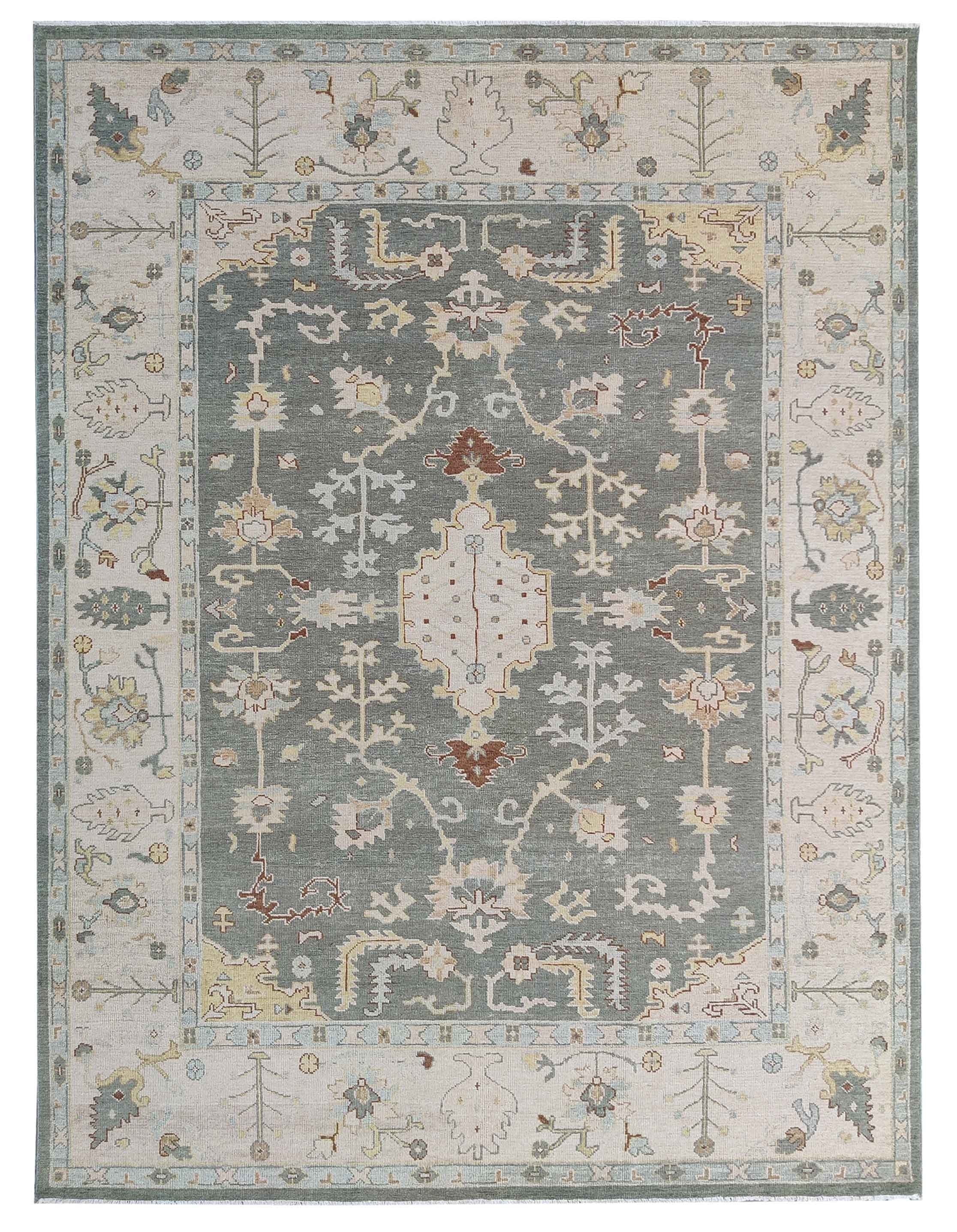 Blue Ivory Oushak Style Rug, Hand Knotted Wool Area Rug, Vintage Turkish Inspired Carpet, Living Room Rug 8x10, Custom Size Available