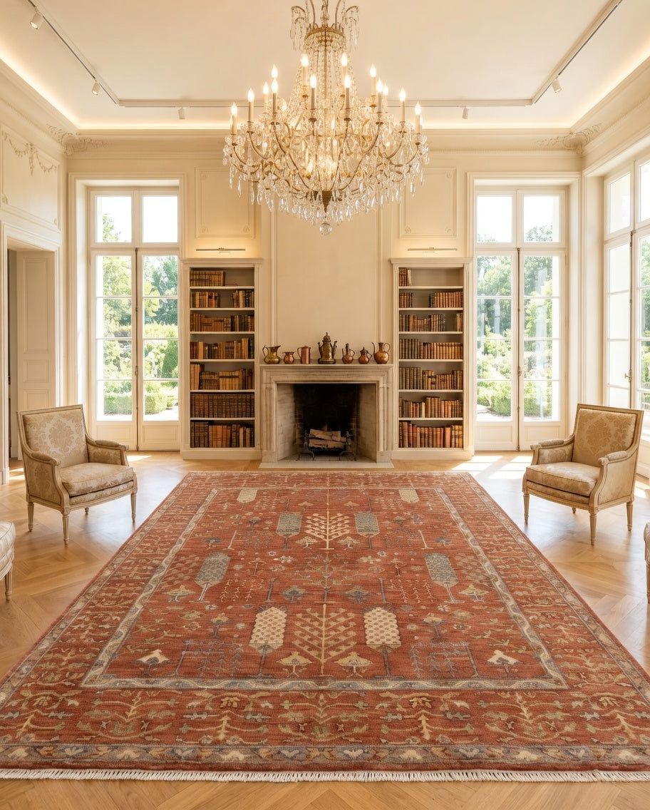 8x10 Elegant Soft red Handknotted Oushak rug, Modern Soft Wool Rugs, Tree of Life Rug for Living room, Bedroom and Office