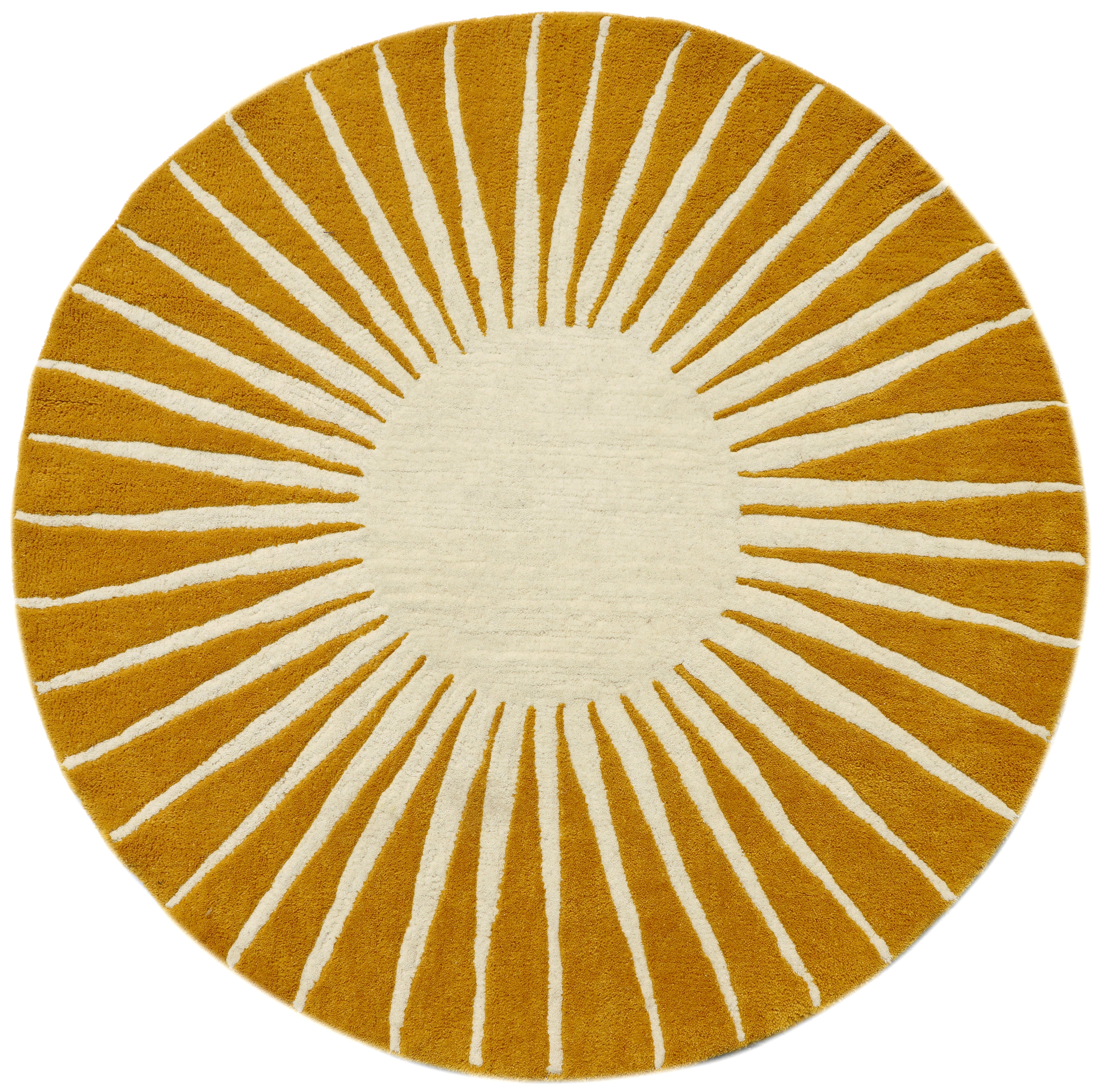 Sunburst Round Wool Rug - Hand-Tufted Mustard & Cream Modern Boho Rug | Radiant Circular Rug by Rug Regalia