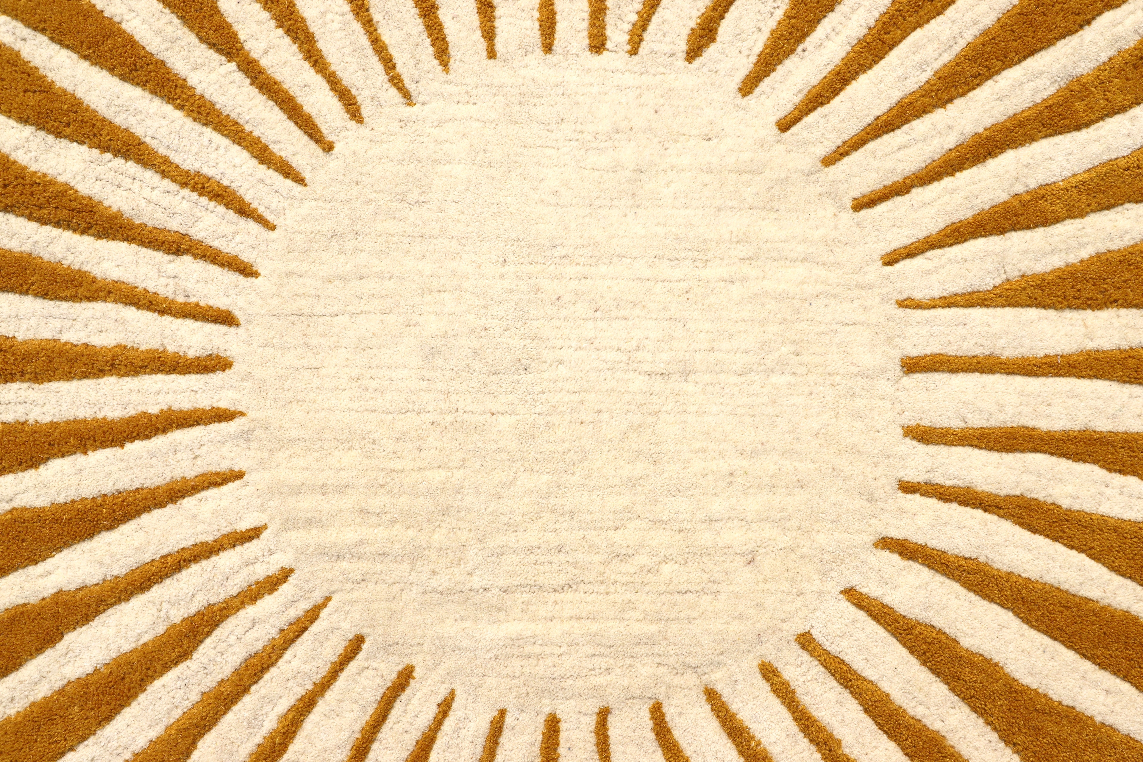 Sunburst Round Wool Rug - Hand-Tufted Mustard & Cream Modern Boho Rug | Radiant Circular Rug by Rug Regalia