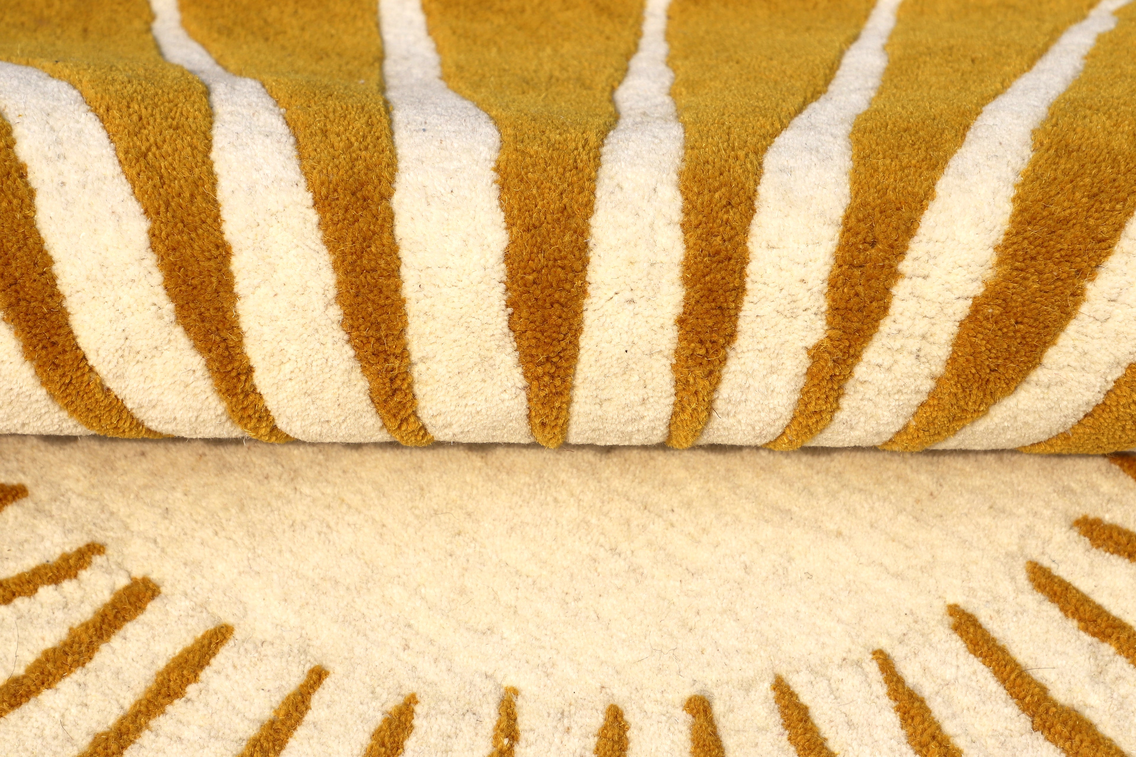 Sunburst Round Wool Rug - Hand-Tufted Mustard & Cream Modern Boho Rug | Radiant Circular Rug by Rug Regalia