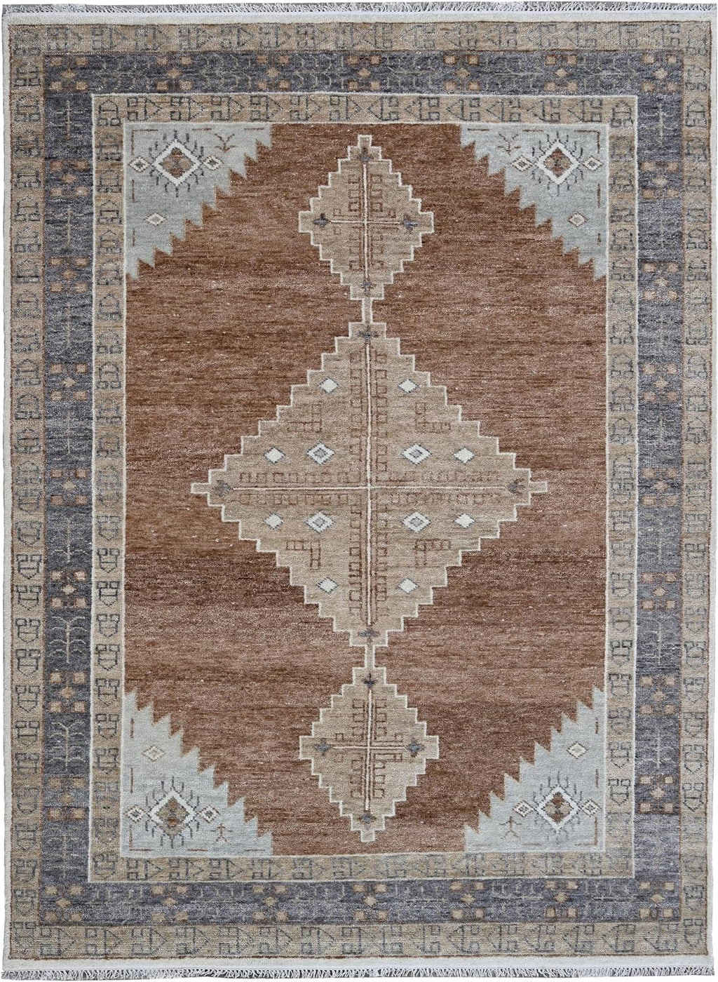 Hand-Knotted Wool Rug - Tribal Geometric Design in Earthy Tones | Artisan Vintage-Style Area Rug by Rug Regalia