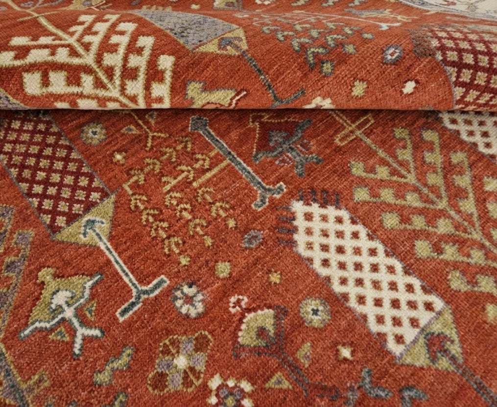 8x10 Elegant Soft red Handknotted Oushak rug, Modern Soft Wool Rugs, Tree of Life Rug for Living room, Bedroom and Office