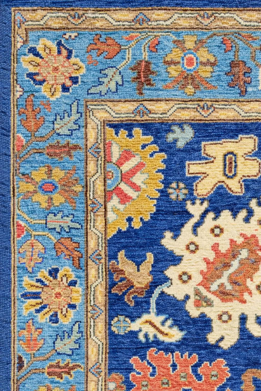 Blue Oushak Rug Hand Knotted Wool | Vintage Turkish Style Floral Rug 8x10 | Luxury Living Room Area Rug Custom Size