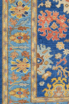 Blue Oushak Rug Hand Knotted Wool | Vintage Turkish Style Floral Rug 8x10 | Luxury Living Room Area Rug Custom Size