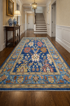 Blue Oushak Rug Hand Knotted Wool | Vintage Turkish Style Floral Rug 8x10 | Luxury Living Room Area Rug Custom Size