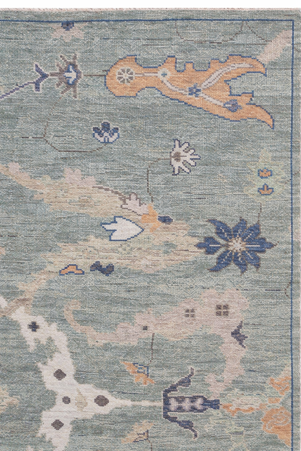 Vintage Oushak Rug 8x10, Hand Knotted Wool Rug, Sage Green Blue Turkish Rug, Antique Style Area Rug, Living Room Carpet