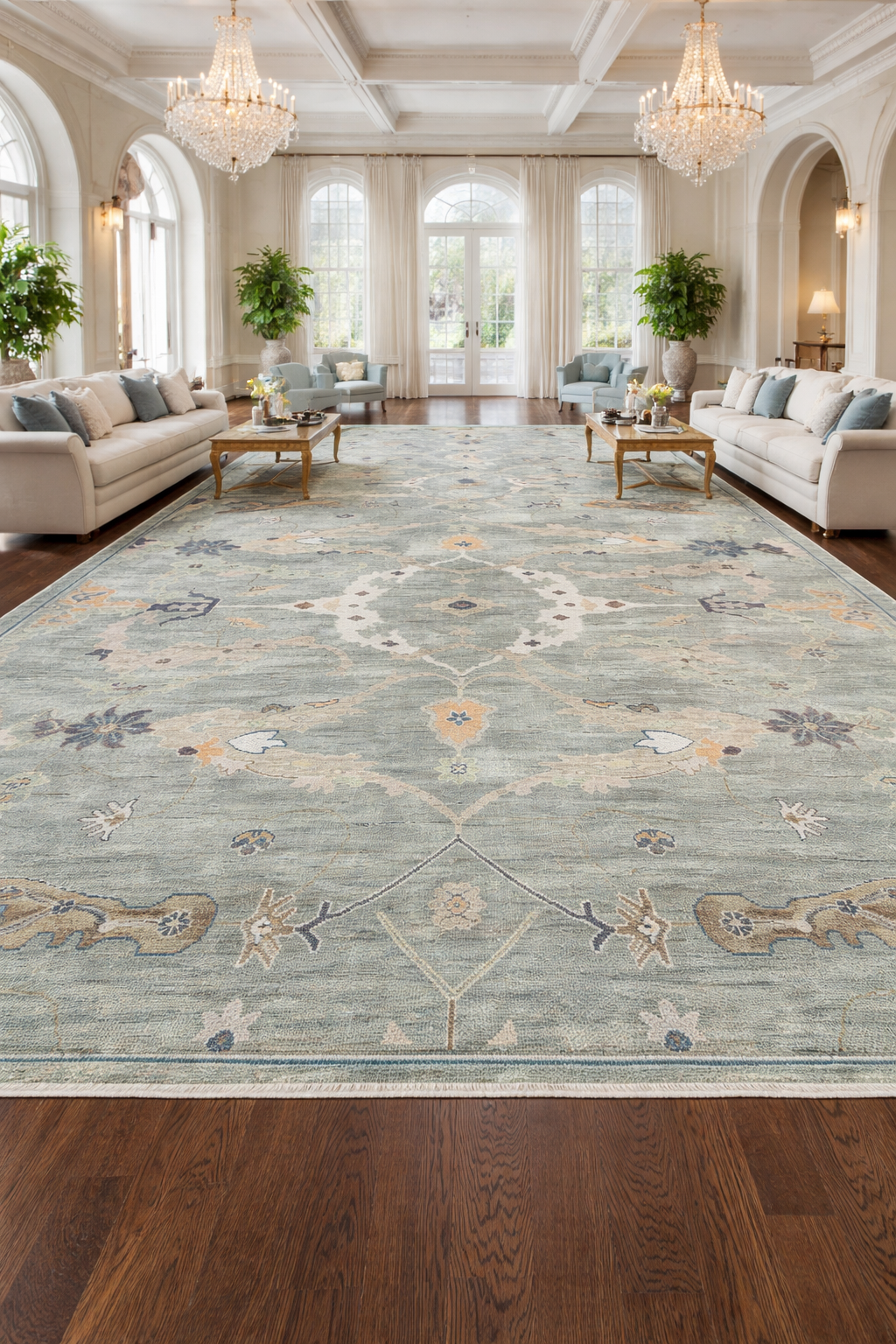 Vintage Oushak Rug 8x10, Hand Knotted Wool Rug, Sage Green Blue Turkish Rug, Antique Style Area Rug, Living Room Carpet