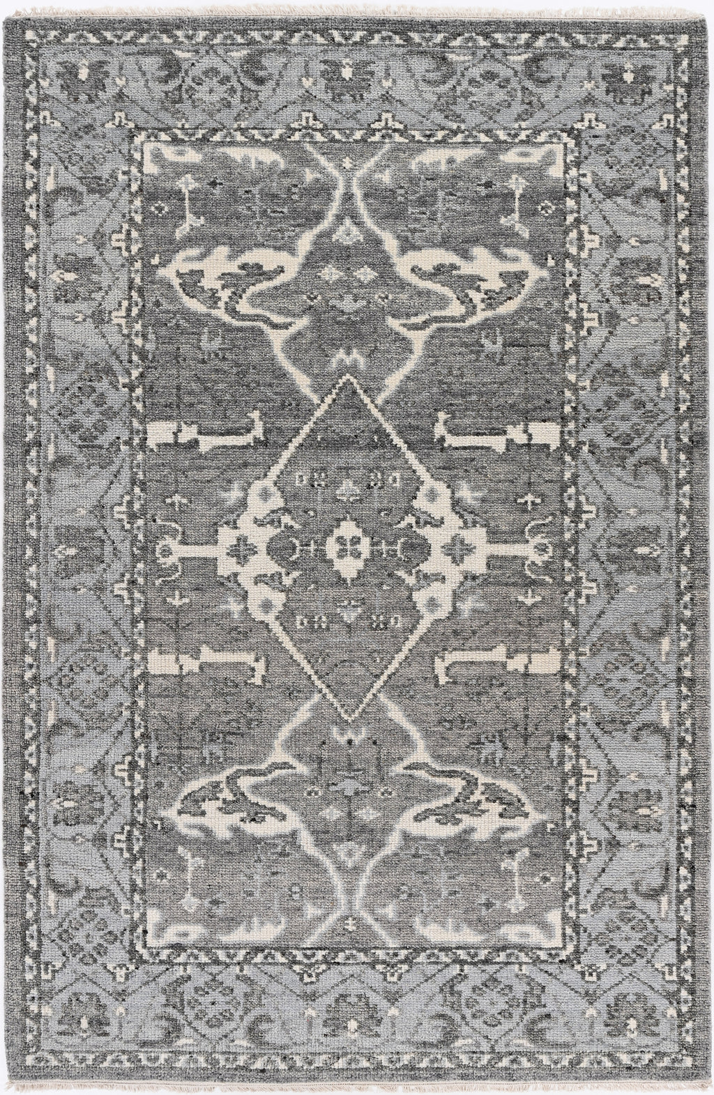 Hand-Knotted Wool Rug - Traditional Medallion Design in Gray & Ivory | Vintage-Inspired Artisan Rug by Rug Regalia
