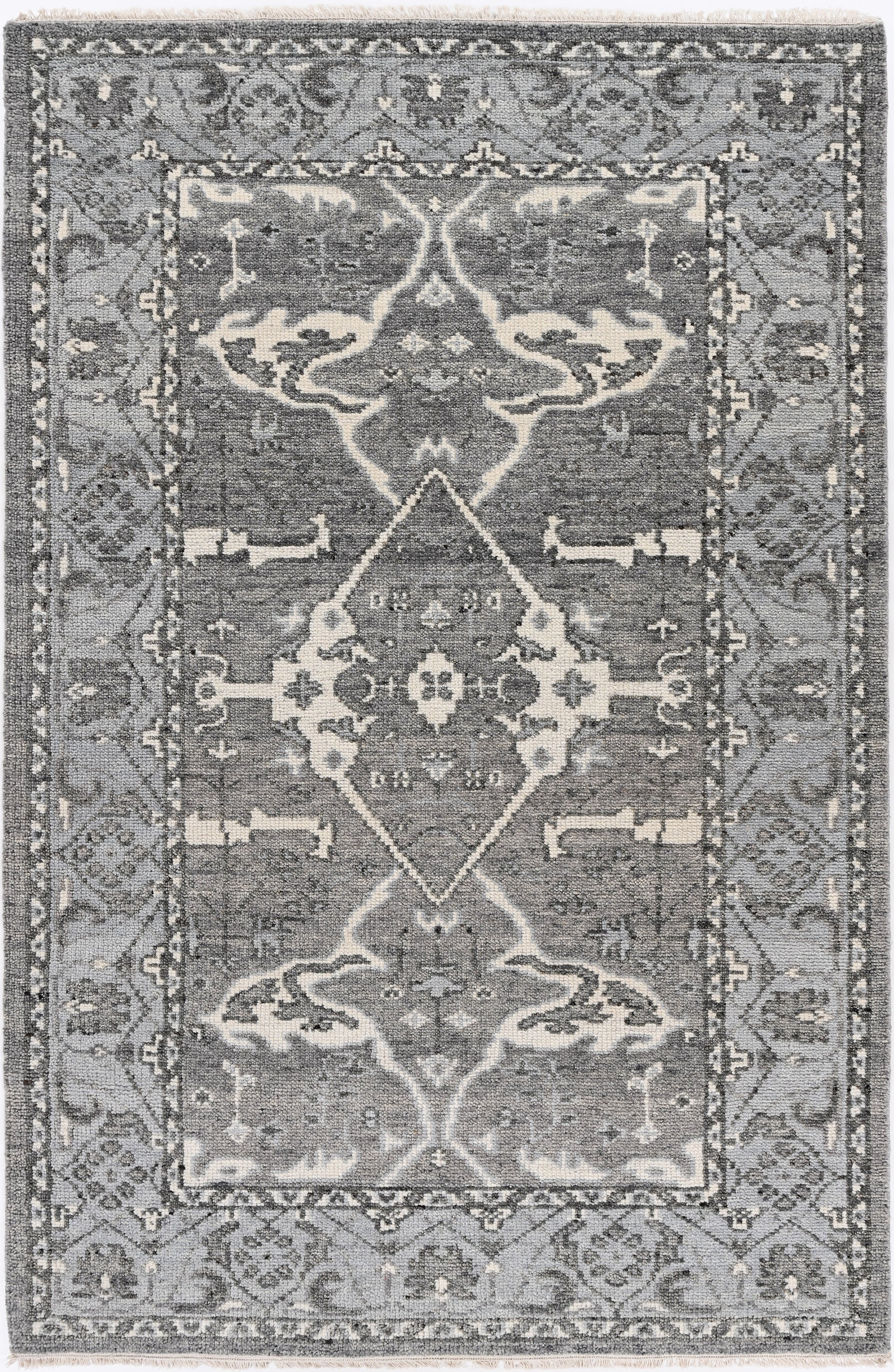 Hand-Knotted Wool Rug - Traditional Medallion Design in Gray & Ivory | Vintage-Inspired Artisan Rug by Rug Regalia