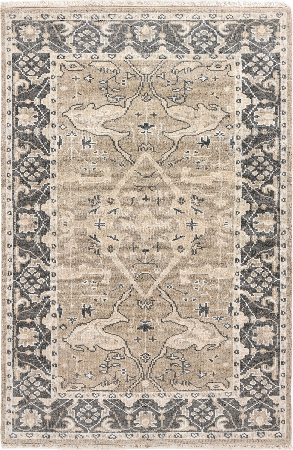 Hand-Knotted Wool Rug - Traditional Medallion in Taupe & Charcoal | Vintage-Inspired Artisan Rug by Rug Regalia
