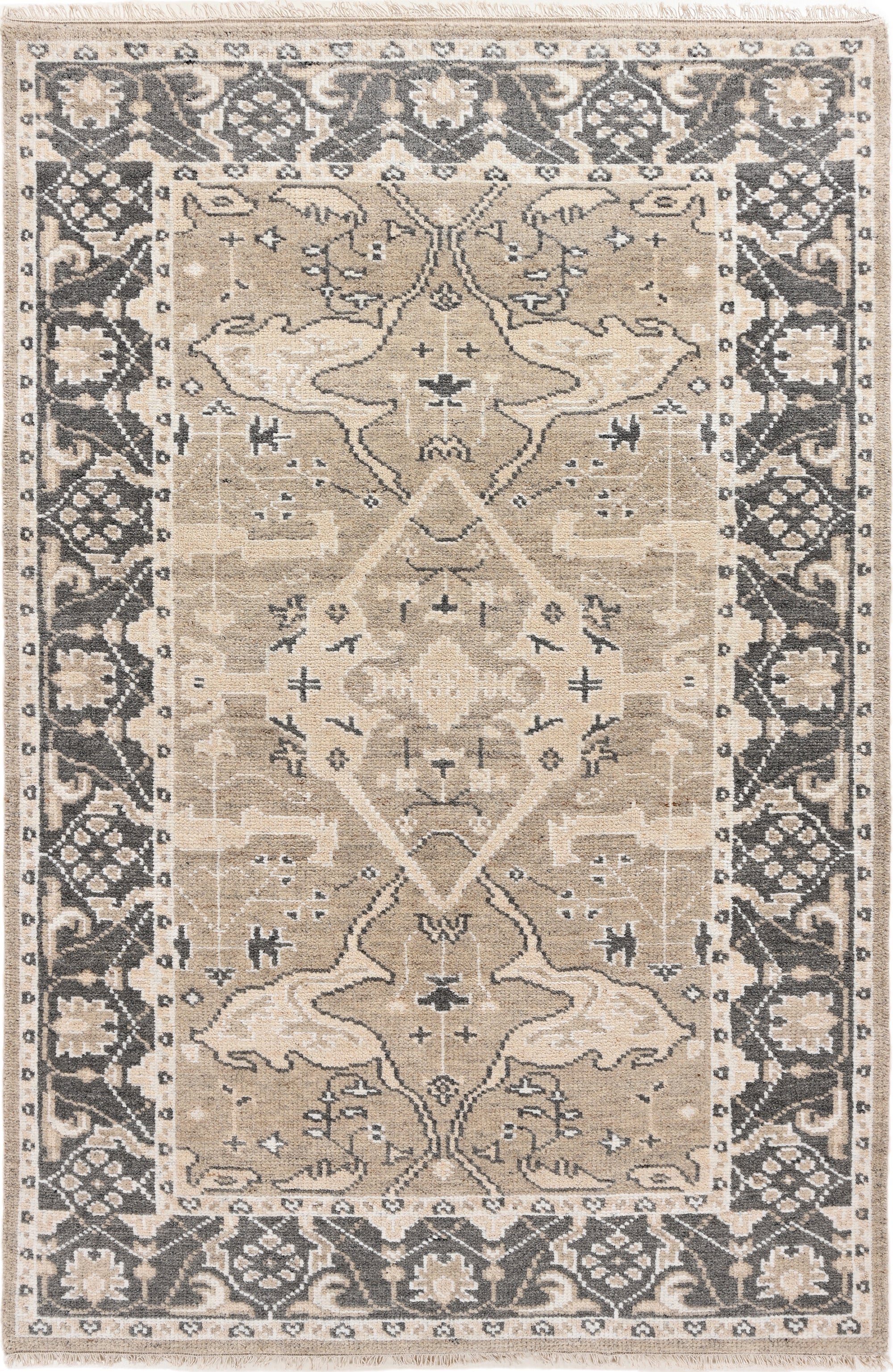 Hand-Knotted Wool Rug - Traditional Medallion in Taupe & Charcoal | Vintage-Inspired Artisan Rug by Rug Regalia