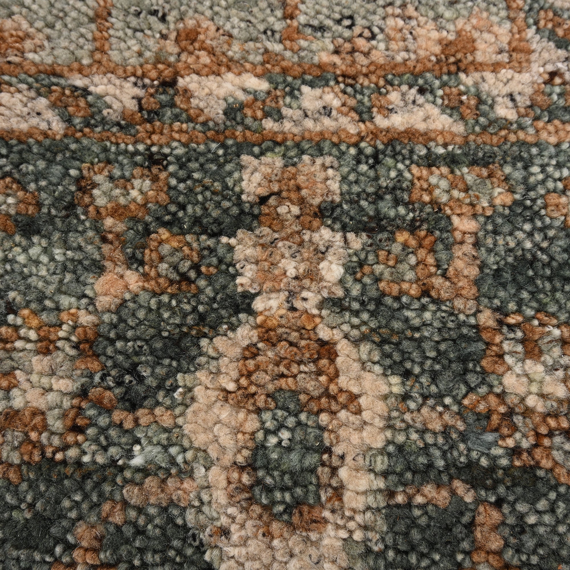 Hand-Knotted Wool Rug - Botanical Motif in Sage Green & Copper | Vintage-Style Artisan Rug by Rug Regalia