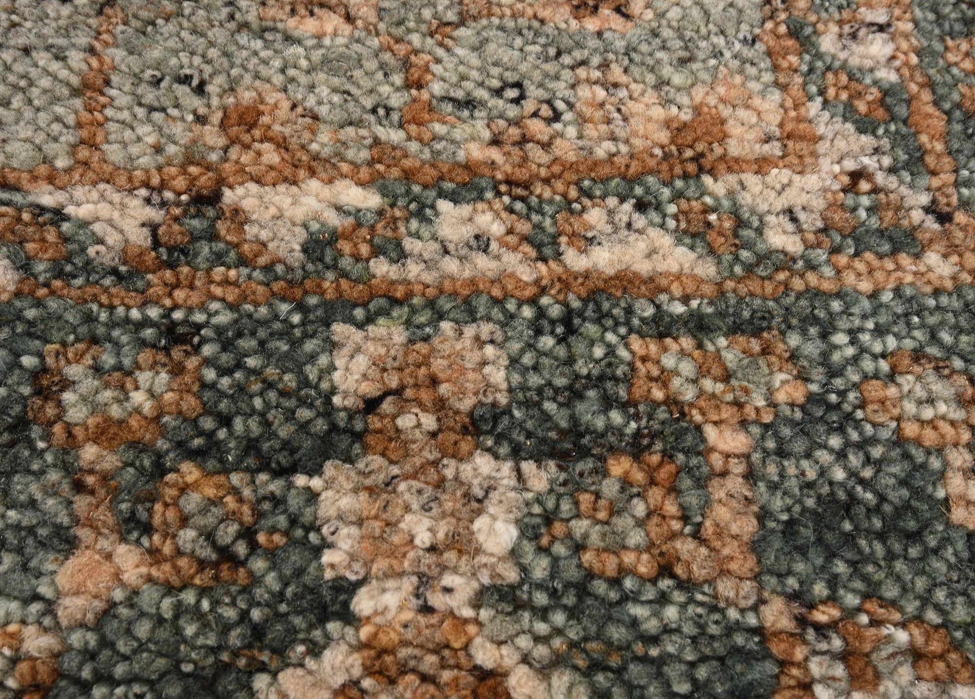 Hand-Knotted Wool Rug - Botanical Motif in Sage Green & Copper | Vintage-Style Artisan Rug by Rug Regalia