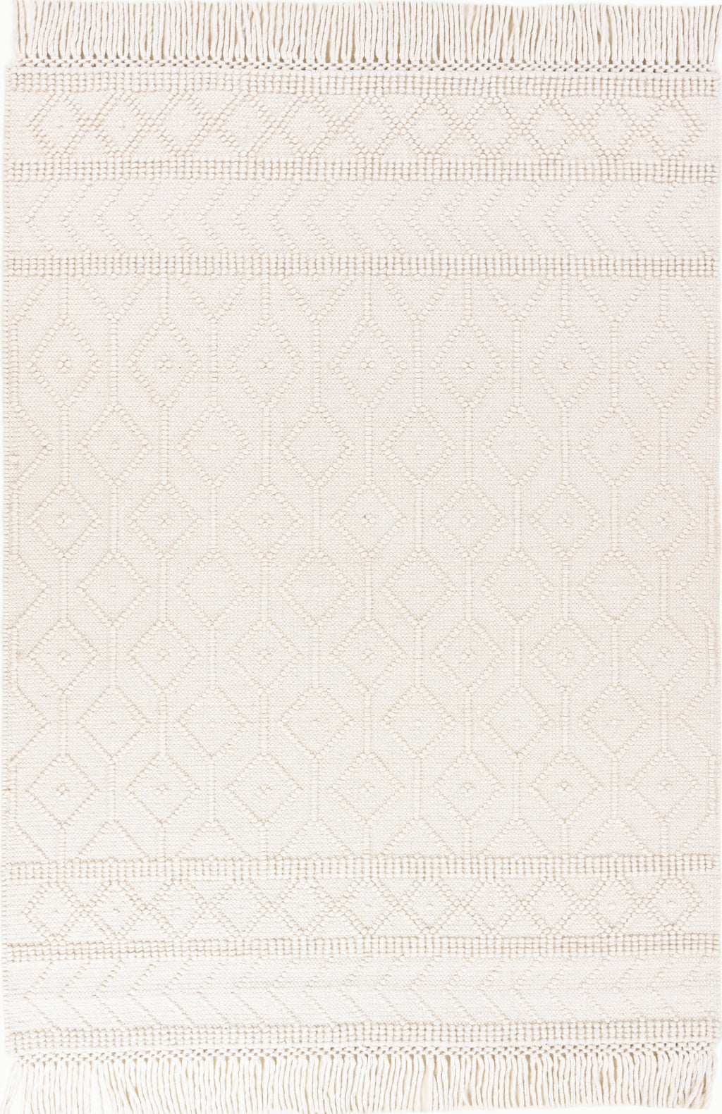 Handwoven Wool & Cotton Ivory Rug - Textured Neutral Area Rug with Fringe | Artisan Boho Minimalist Rug by Rug Regalia