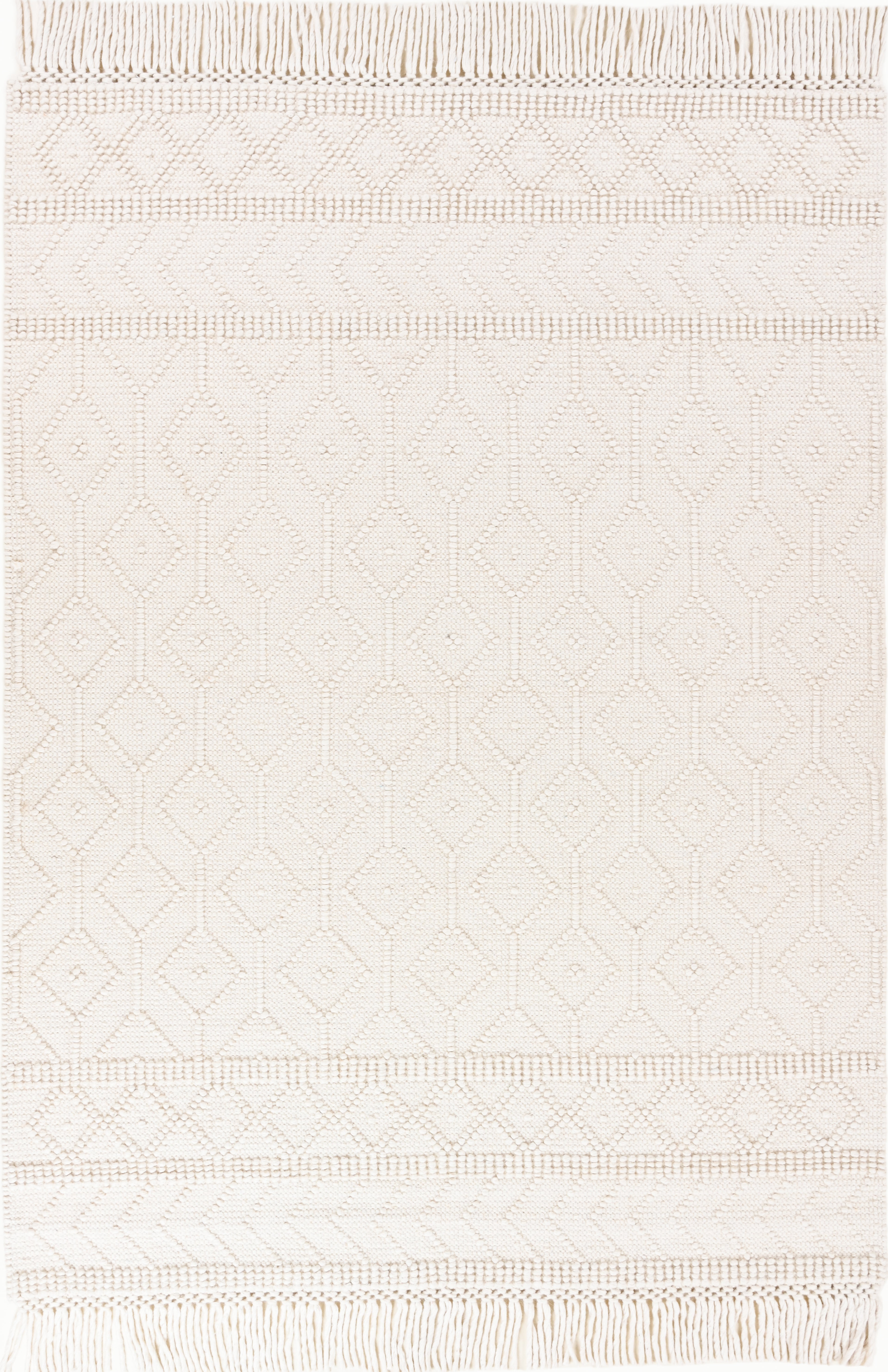 Handwoven Wool & Cotton Ivory Rug - Textured Neutral Area Rug with Fringe | Artisan Boho Minimalist Rug by Rug Regalia