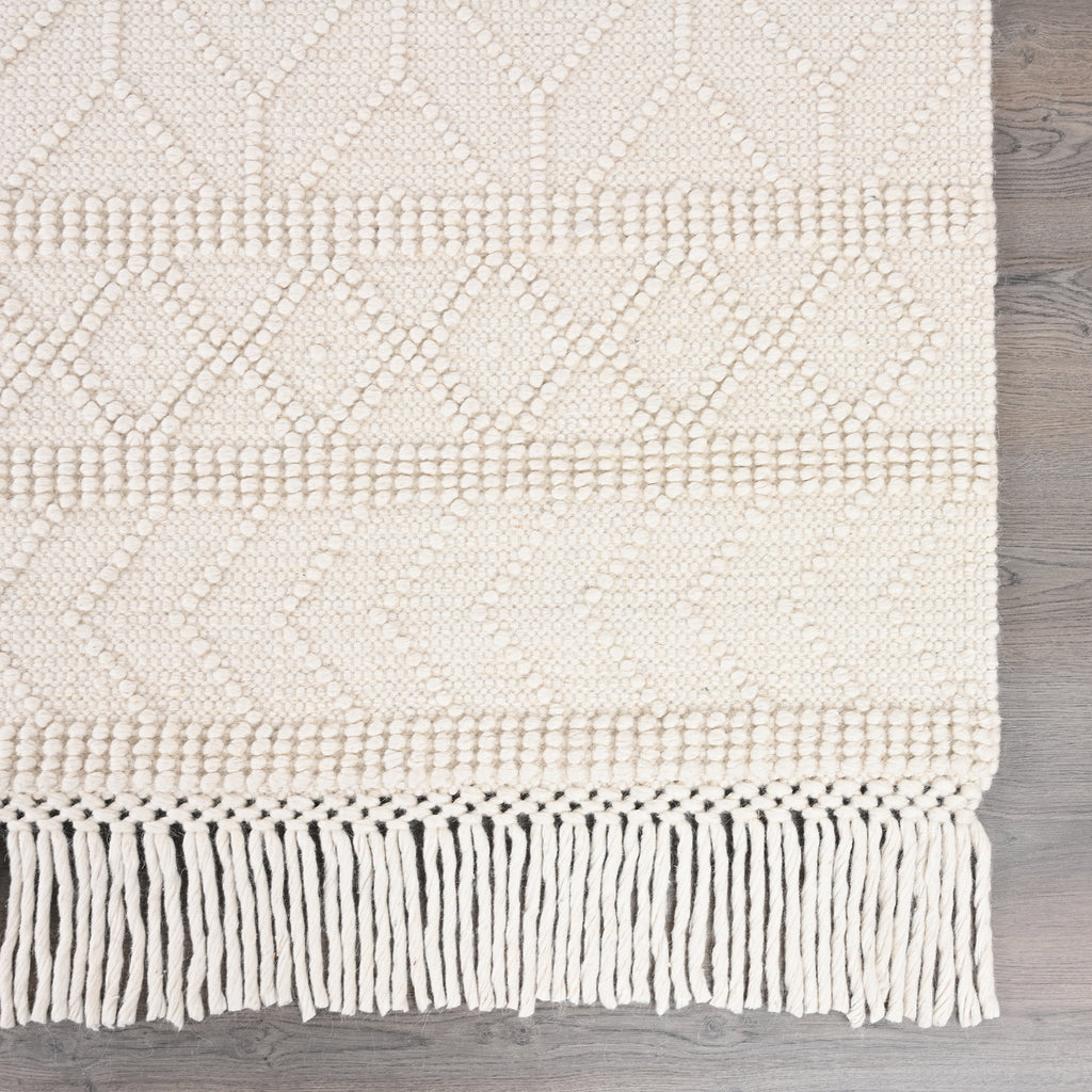Handwoven Wool & Cotton Ivory Rug - Textured Neutral Area Rug with Fringe | Artisan Boho Minimalist Rug by Rug Regalia