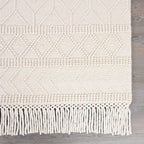 Handwoven Wool & Cotton Ivory Rug - Textured Neutral Area Rug with Fringe | Artisan Boho Minimalist Rug by Rug Regalia