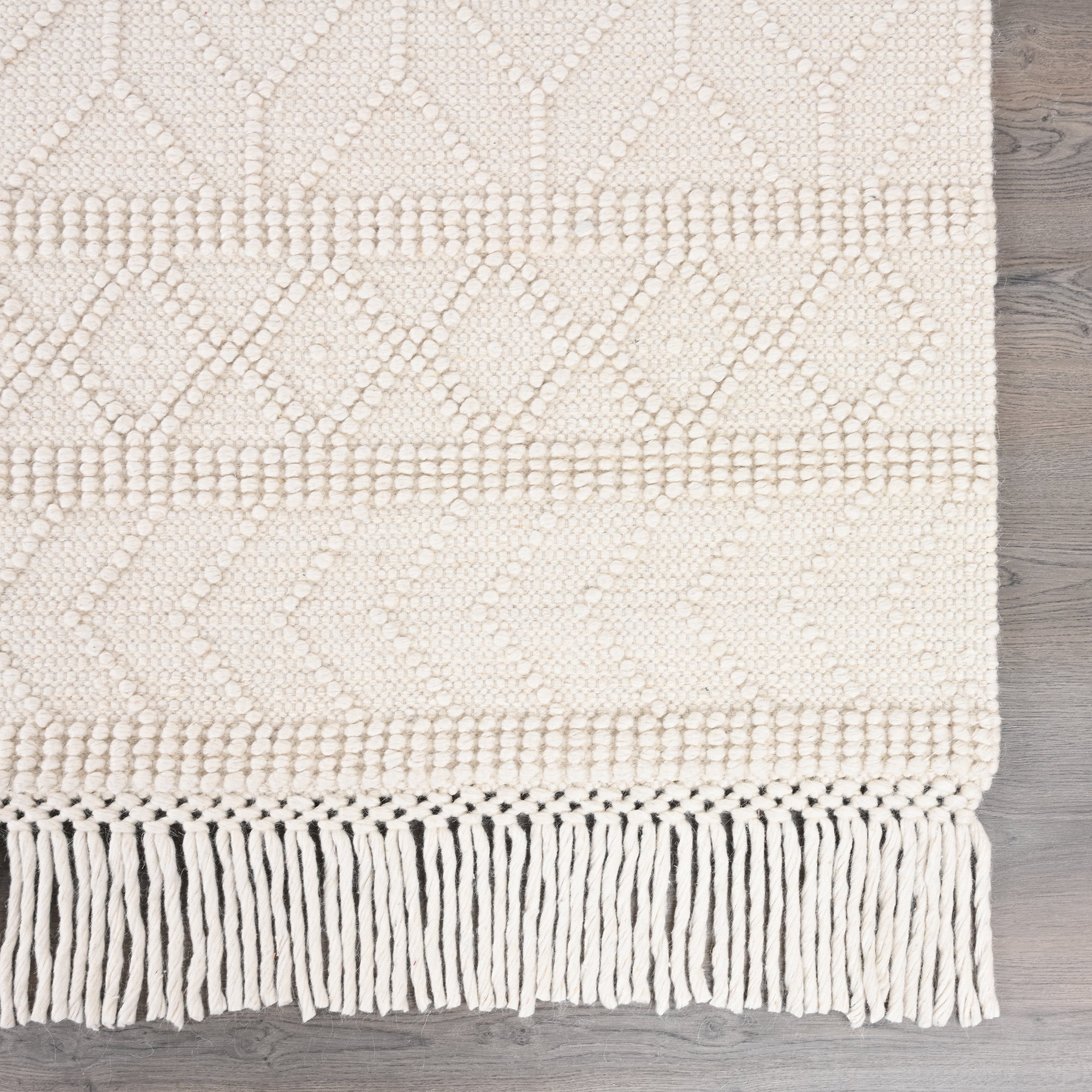 Handwoven Wool & Cotton Ivory Rug - Textured Neutral Area Rug with Fringe | Artisan Boho Minimalist Rug by Rug Regalia