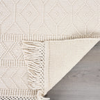 Handwoven Wool & Cotton Ivory Rug - Textured Neutral Area Rug with Fringe | Artisan Boho Minimalist Rug by Rug Regalia