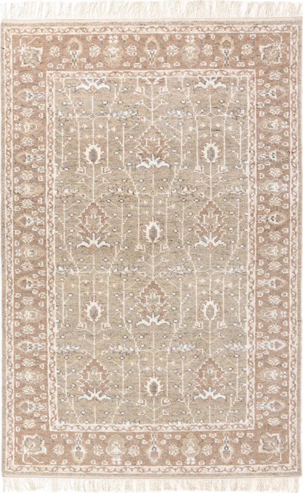 Hand-Knotted Wool Rug - Botanical Pattern in Soft Beige & Ivory | Vintage-Inspired Neutral Area Rug by Rug Regalia
