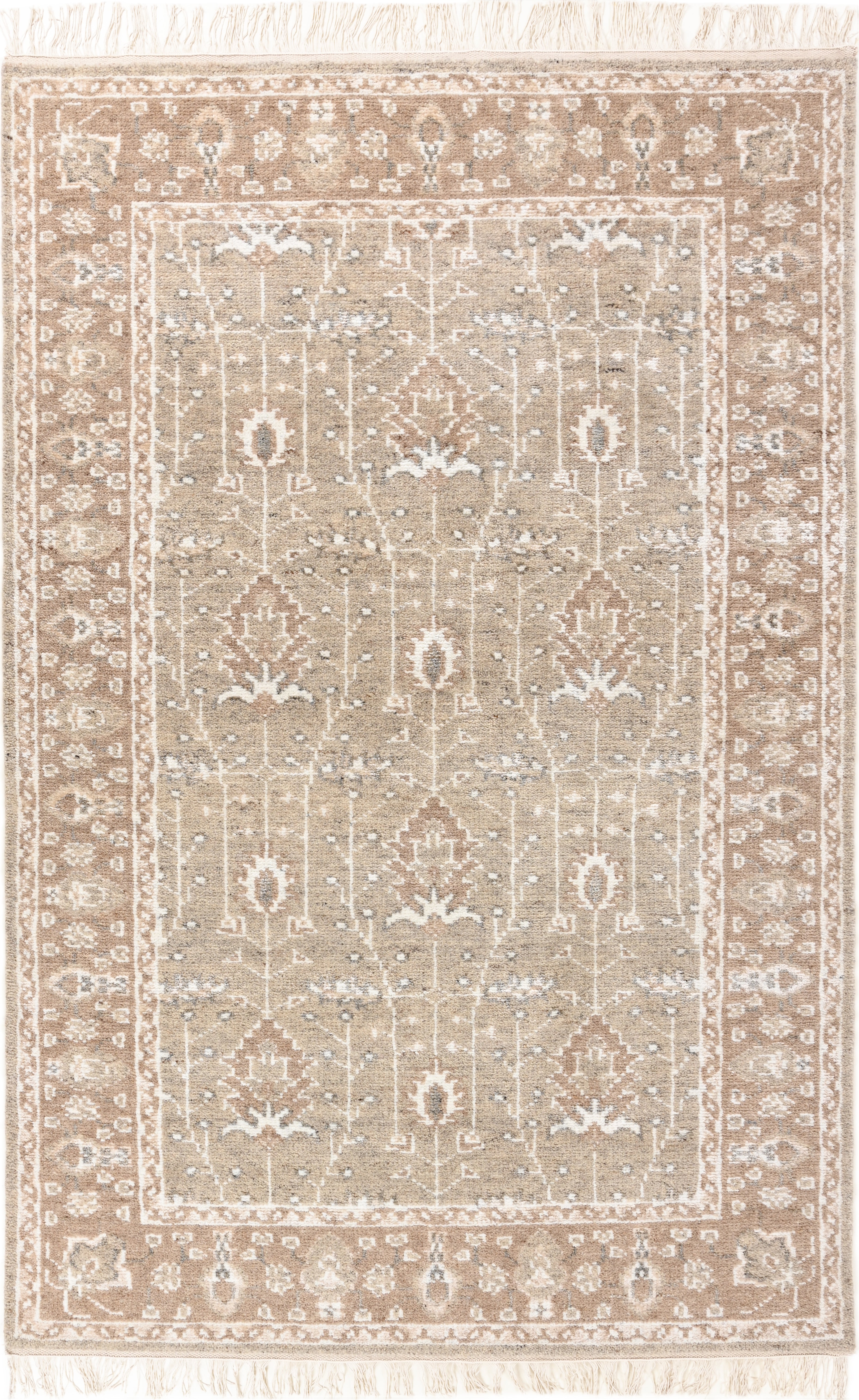 Hand-Knotted Wool Rug - Botanical Pattern in Soft Beige & Ivory | Vintage-Inspired Neutral Area Rug by Rug Regalia