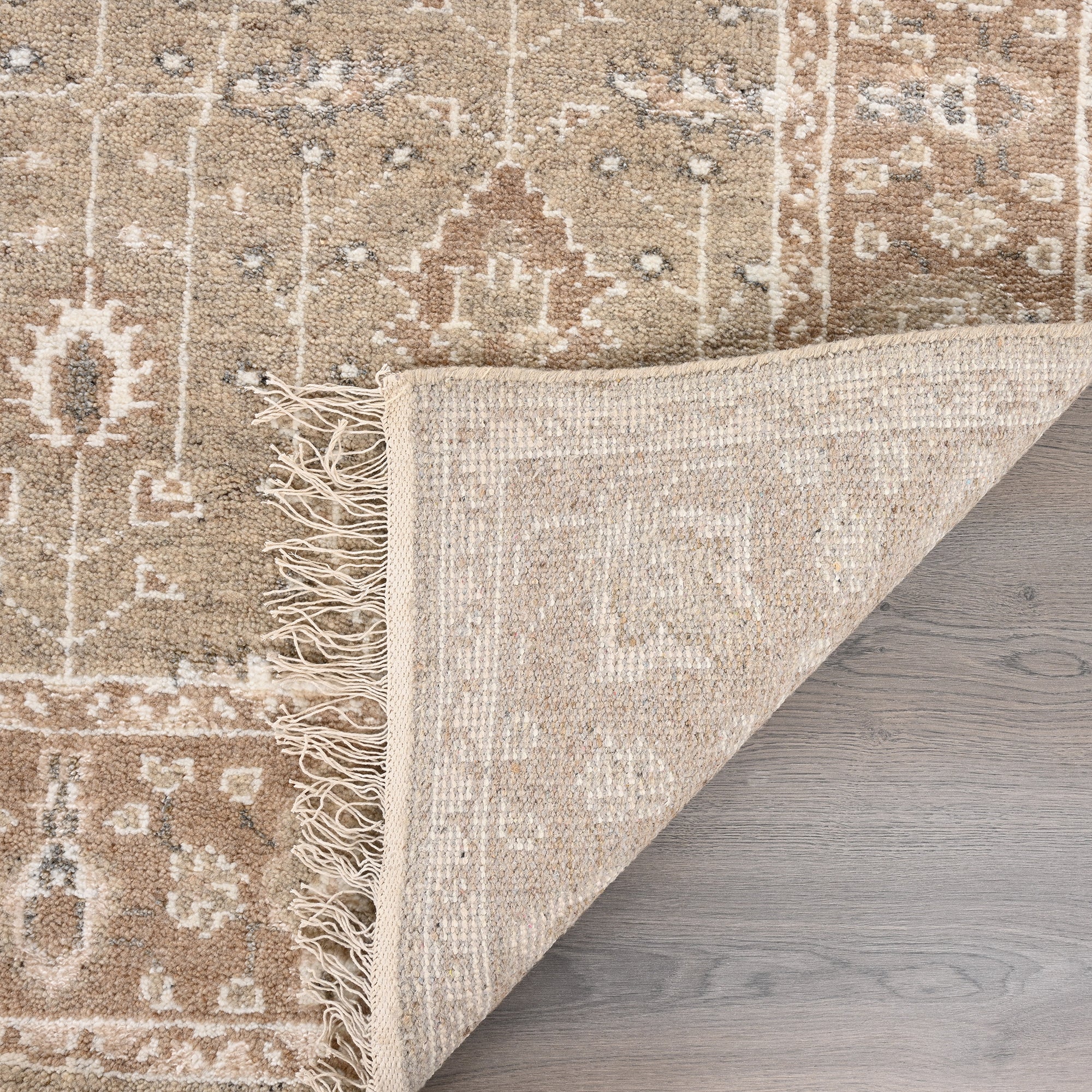 Hand-Knotted Wool Rug - Botanical Pattern in Soft Beige & Ivory | Vintage-Inspired Neutral Area Rug by Rug Regalia